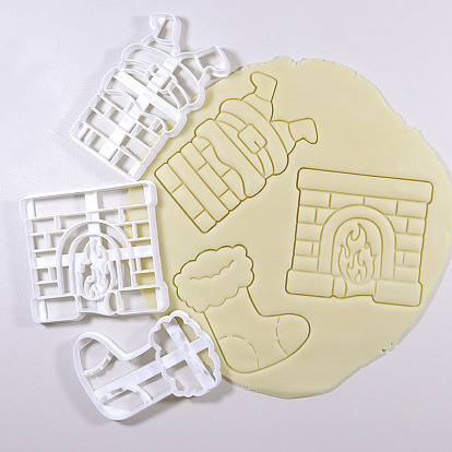 PP Plastic Cookie Cutters, Christmas Theme, Fireplace/Chimney with Santa Claus/Sock