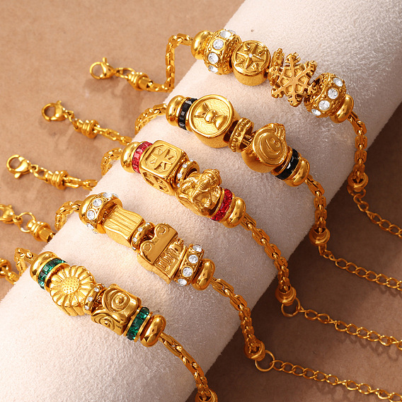 304 Браслеты из нержавеющей стали и кубического циркония, браслеты-цепочки со скрепками для женщин, золотые