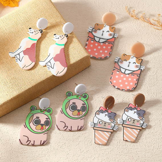 Забавные серьги-гвоздики из акрила в виде животных