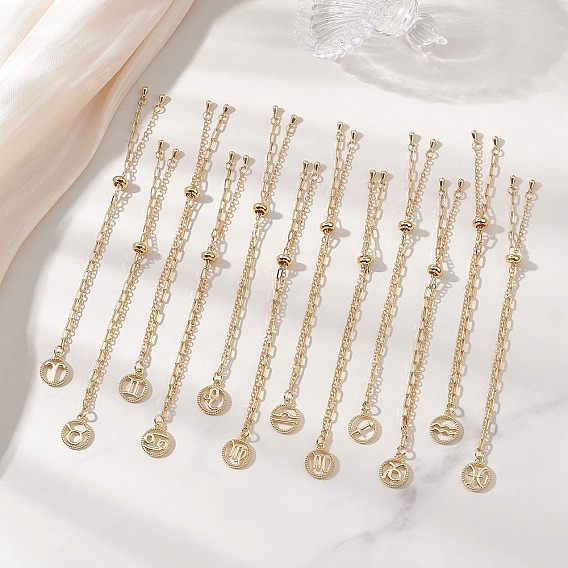 12шт. браслеты-слайдеры из латунного кабеля и цепочки со скрепками, плоские круглые браслеты с подвесками в виде созвездий для женщин