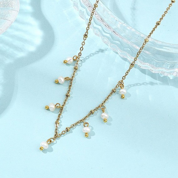 Натуральный культивированный пресноводный жемчуг в виде рисовой кисточки 304 ожерелья из нержавеющей стали с цепочкой для женщин, белые