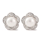 925 Sterling Silver Flower Stud Earrings, with Natural Pearl & Clear Cubic Zirconia