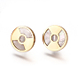 304 Stainless Steel Stud Earrings, with Shell and Ear Nuts/Earring Back, Flat Round