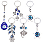 6Pcs 6 Style Evil Eye Keychain, with Alloy Findings, Mixed Shape
