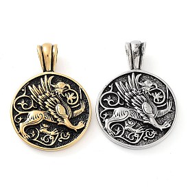 304 Stainless Steel Pendants, Flat Round with Griffin Charm