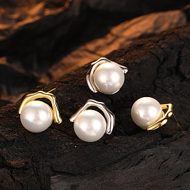 Chic and Stylish S925 Silver Pearl Stud Earrings with Unique Texture