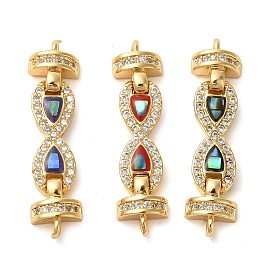 Rack Plating Brass Micro Pave Clear Cubic Zirconia Infinity Links Connector Charms, with Enamel & Shell, Real 18K Gold Plated, Long-Lasting Plated, Lead Free & Cadmium Free