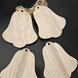 Unfinished Wood Pendant Decorations, Kids Painting Supplies,, Wall Decorations, Christmas Themed, with Jute Rope, Bell