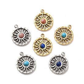 304 Stainless Steel Pave Gemstone Sun Charms, Real 14K Gold Plated/Stainless Steel Color