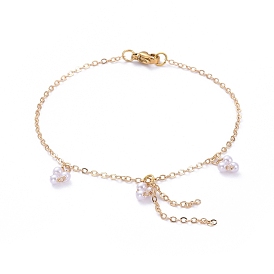 Charms Bracelets, with Brass Cable Chains, ABS Plastic Imitation Pearl and 304 Stainless Steel Lobster Claw Clasps