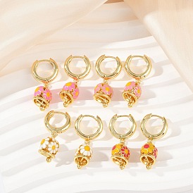 Серьги-кольца с цветочной эмалью из латуни, стойки покрытие, долговечный, без свинца и без кадмия, реальный 18 k позолоченный