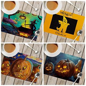 Halloween Theme Pattern Linen Placemats, Oilproof Anti-fouling Hot Pads, for Cooking Baking, Rectangle