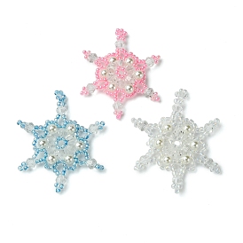 Christmas Handmade Glass Seed Beads, Loom Pattern, Snowflake Pendants