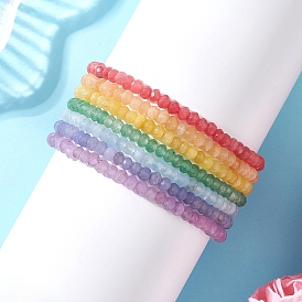 7Шт. браслеты-браслеты из натуральных бусин-рондель из окрашенного малайзийского нефрита для женщин