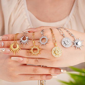 304 Подвеска-солнце из нержавеющей стали с микропаве из прозрачного кубического циркония для женщин