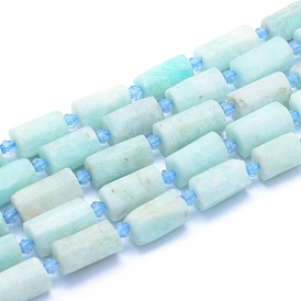 Frosted Natural Amazonite Beads Strands, Faceted, Column