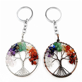 Colorful Crystal Tree Keychain with Red Copper Lucky Money Tree Pendant