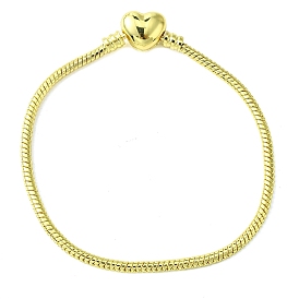 Brass Round Snake Chains with Alloy Heart Clasps Bracelets for Women, Long-Lasting Plated