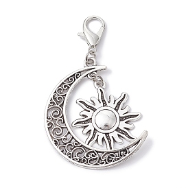 Tibetan Style Alloy Pendant Decoration, with Zinc Alloy Lobster Claw Clasps, Sun & Moon