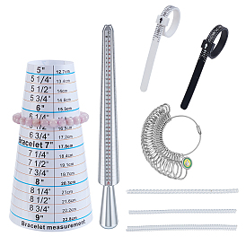 Jewelry Ring Measuring Tool Sets, Including 28Pcs Aluminium Ring Size Sticks Ring Mandrel, 3Pcs Resin Spring Coil, 2Pcs Plastic Ring Size Measuring Bands and 1Pc Plastic Ez Sizer, Mixed Color