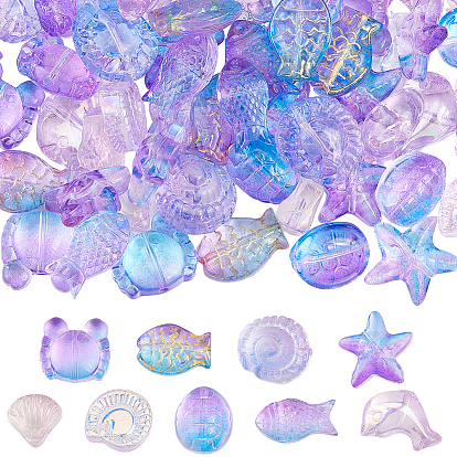 90 шт. 9 стили прозрачные стеклянные бусины, окрашенные распылением, разнообразные