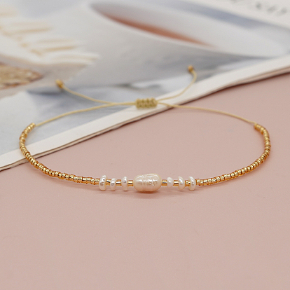 Pulseras ajustables trenzadas de perlas blancas naturales de agua dulce y cuentas de vidrio para mujer, ideales para uso diario, informal o en citas.