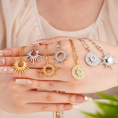 304 Подвеска-солнце из нержавеющей стали с микропаве из прозрачного кубического циркония для женщин