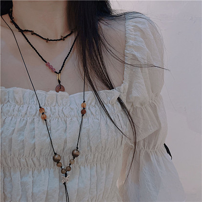 Strawberry Crystal Ping An Buckle Necklace Women's Black Rope Braided Advanced Sense Clavicle Chain Niche Design Sense Pendant Lanyard