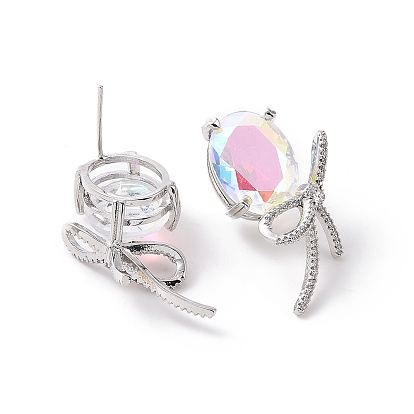 Boucles d'oreilles ovales en zircon cubique avec nœud papillon, bijoux en laiton pour femmes, sans cadmium et sans nickel et sans plomb
