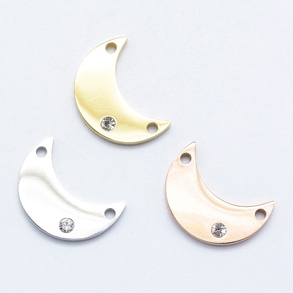 316 Surgical Stainless Steel Micro Pave Cubic Zirconia Links/Connectors, Moon, Clear