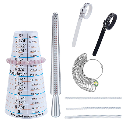 Jewelry Ring Measuring Tool Sets, Including 28Pcs Aluminium Ring Size Sticks Ring Mandrel, 3Pcs Resin Spring Coil, 2Pcs Plastic Ring Size Measuring Bands and 1Pc Plastic Ez Sizer, Mixed Color