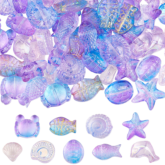 90 шт. 9 стили прозрачные стеклянные бусины, окрашенные распылением, разнообразные