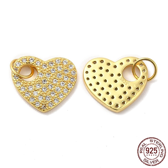 925 Sterling Silver Micro Pave Cubic Zirconia Charms, Heart Charm, with Jump Ring