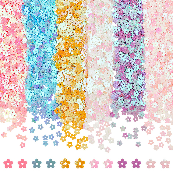 180g 6 cuentas de lentejuelas de plástico de colores, adornos artesanales de costura, flor