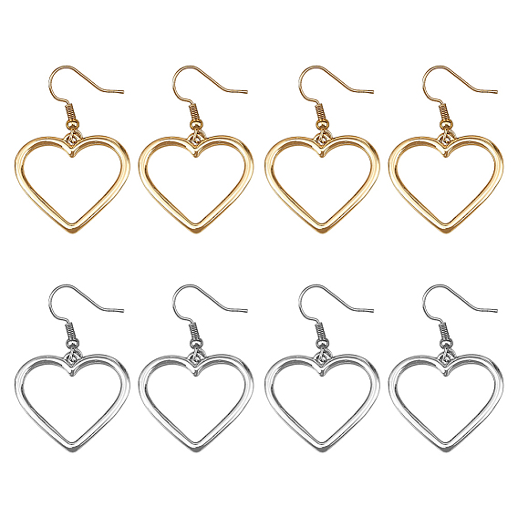 4 пары 2 цветные серьги-подвески из железного сплава, сердце
