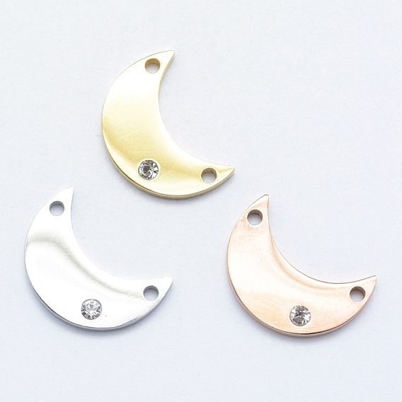 316 Surgical Stainless Steel Micro Pave Cubic Zirconia Links/Connectors, Moon, Clear