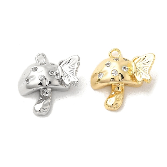 Латунные микропаве прозрачные подвески с фианитом, без кадмия, без никеля и без свинца, гриб