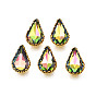Sew on Rhinestone, Transparent Glass Rhinestones, with Iron Prong Settings, AB Color Plated, Faceted, Teardrop