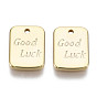 Brass Charms, Nickel Free, Rectangle with Word Good Luck