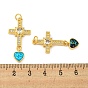 Cross with Heart Brass Pendants Micro Pave Cubic Zirconia with Synthetic Opal, with Jump Rings, Real 18K Gold Plated