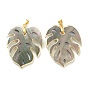 Natural Black Lip Shell Pendants, with Golden Plated Brass Findings, Leaf