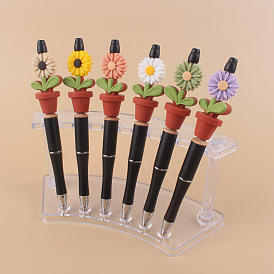 Plastic Ball-Point Pen, Beadable Pen, for DIY Personalized Pen, with Silicone Flower Pot