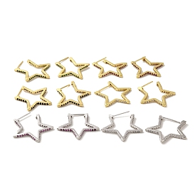 Star Brass Stud Earrings, with Clear Cubic Zirconia Cadmium Free & Lead Free