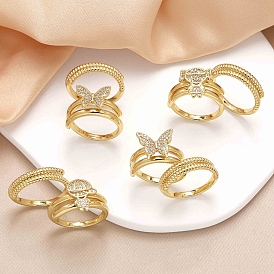 Brass Micro Pave Clear Cubic Zirconia Double Rings for Women