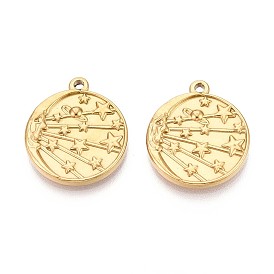 304 подвески из нержавеющей стали, Плоский круглый с луной и звездой, ионное покрытие (ip)