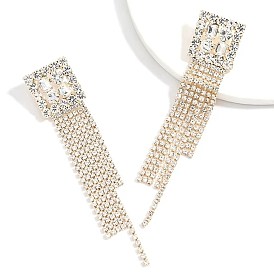 Sparkling Square Rhinestone Tassel Earrings for Women - Elegant and Versatile Jewelry Accessory