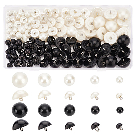 PandaHall Elite 100Pcs 10 Style 1-Hole Plastic Buttons, Imitation Pearl, with Brass Wire, Half Round