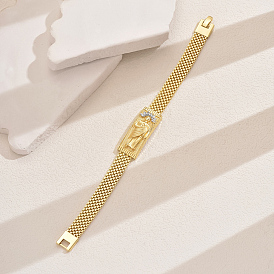 Латунные браслеты-цепочки с пантерой для женщин, прямоугольник с королем, со сплавом и кубическим цирконием