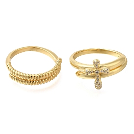 Adjustable Brass Micro Pave Cubic Zirconia Rings Set