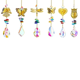 Hollow Alloy Hanging Ornaments, Colorful Glass Octagon Beads Tassel for Home Garden Decorations